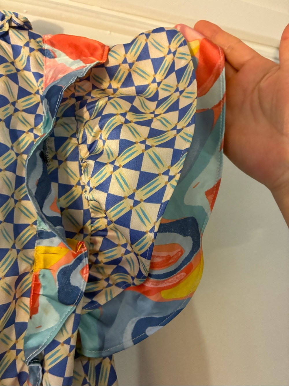 Entro Multicolor Geometric Print Ruffle Sleeve Blouse - Picture 2 of 5